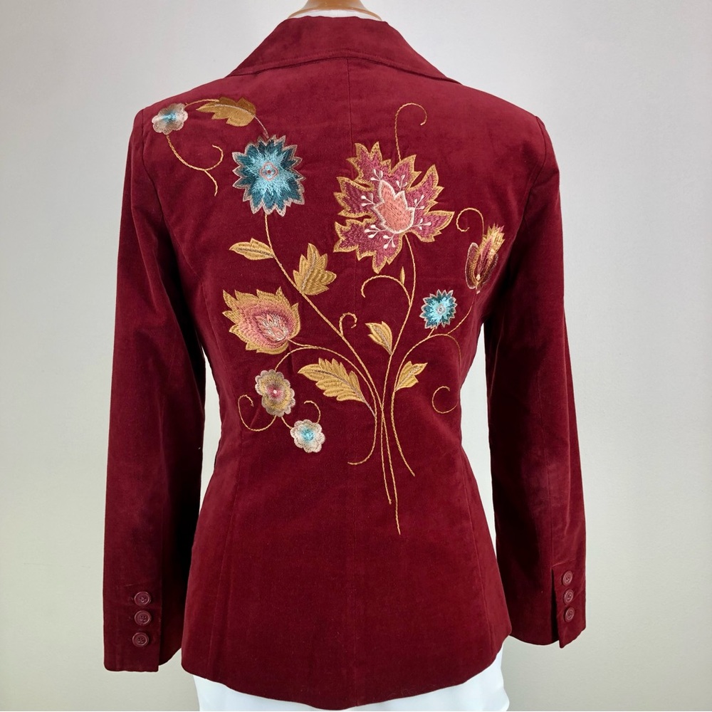 CAbi Size 8 The Poet Embroidered Red Burgundy Blazer Jacket #180